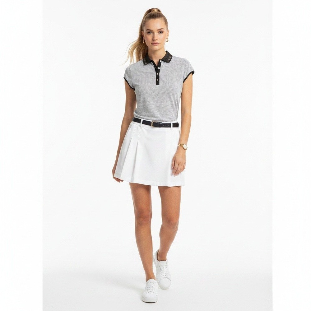 GOLFINO Womens Golf Polo Shirt Size 8 Black White Snap Front Preppy Country Club